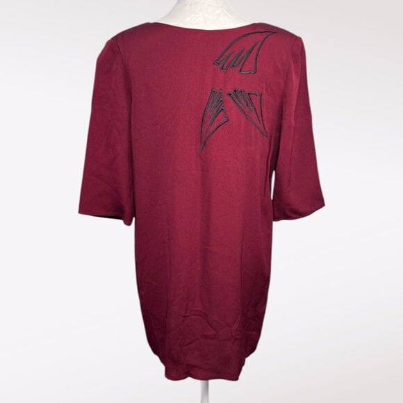 Vintage 80s Maroon Button Up Tunic Top Rayon Size 8 - Picture 5 of 10
